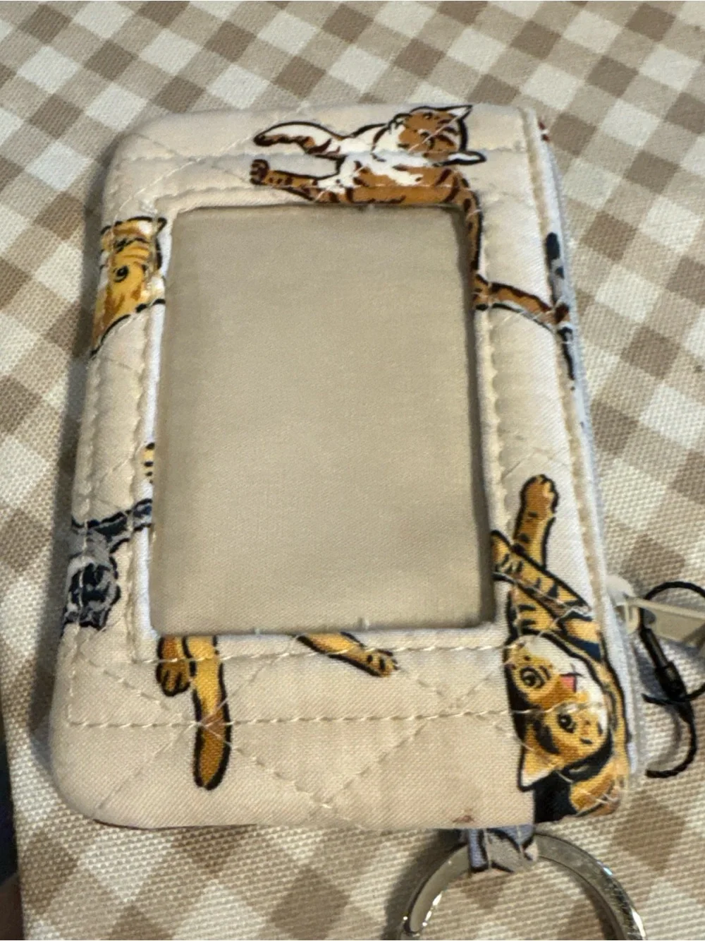Quilted Cat Print Keychain Card Holder - Cream & Multicolor - Picture 3 of 5